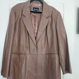 DENIM & Co women Brown Genuine LEATHER Coat/Jacket Size 2XL Baska 32"long